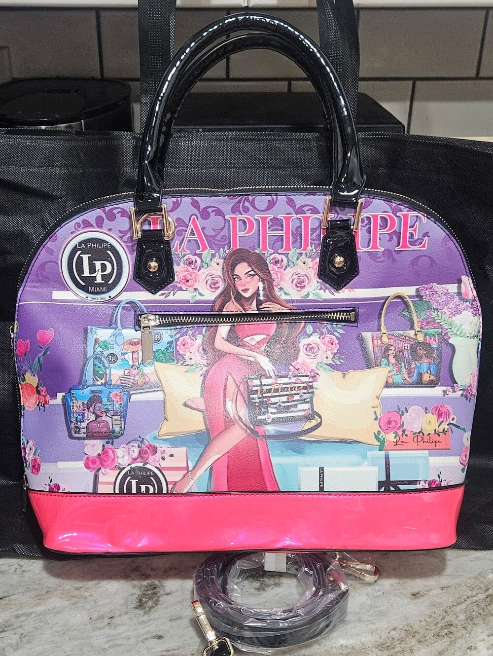 La Philipe "Bold Beauty" Large Artistic Oval Satchel Crossbody Bag - Picture 7 of 11